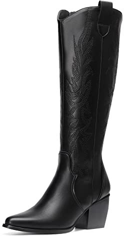 DREAM PAIRS Donna Stivali Alti al Stivali Alti con Tacco A Blocco Donna Casual Boots Stivali da Donna,Size 41,Nero/Pu,SDKB224W