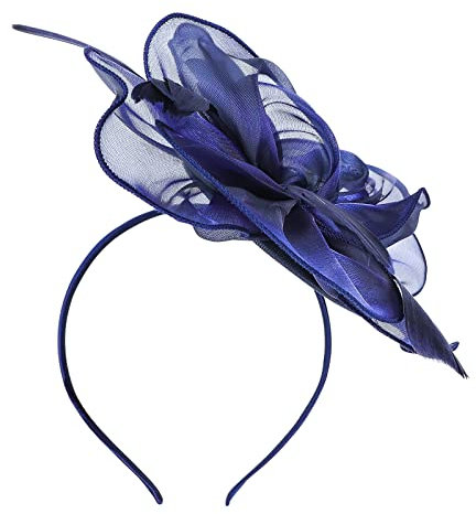SIQITECH Fascinator Hut Damen Haarschmuck mit Mesh Feder Kopfbedeckung Große Blume Dekoration Haar Clip Braut Elegant Stirnband Vintage Klassisch Organza Hut für Karneval Kirche Cocktail Tee Party