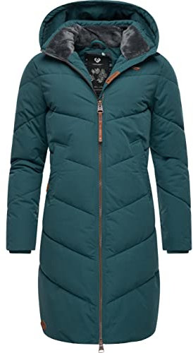 Ragwear Damen Wintermantel Warmer wasserdichter Steppmantel lang mit Abnehmbarer Kapuze Rebelka Dark Green22 Gr. XXL