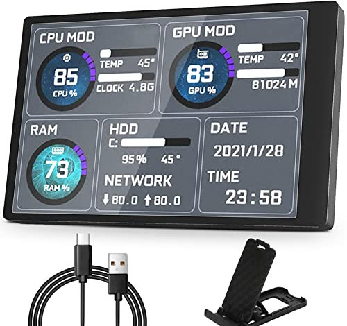 Goshyda PC CPU Data Monitor, 5in IPS USB Mini Screen Computer Sensor Panel Display Temperature Monitor for AIDA64 PC CPU RAM Data Monitor, Only Support for Windows System