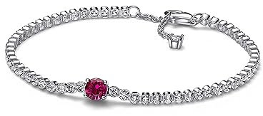 PANDORA Timeless Funkelndes Rundes Pavé Tennisarmband in Sterling-Silber mit Rotem Cubic Zirkonia, Gr. 18, 592403C01-18