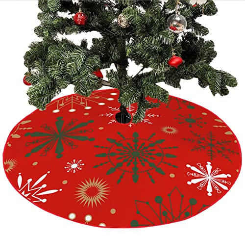 Mateju Rote Gold Weihnachtsbaum Rock Weihnachtsbaumdecke Groß Tannenbaum Unterlage Rund Christbaumdecke Christbaumständer Teppich Baumdecke für Weihnachtsdeko Neujahr (Geometrie,72cm)