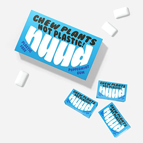 Nuud 100% Plastic Free Chewing Gum | 4 Packs of 9 Pieces | Plant Based, Biodegradable, Sugar Free Chewing Gum (Peppermint)