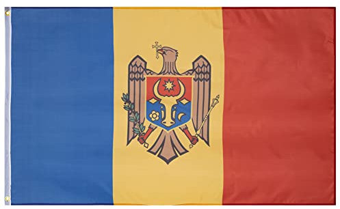 MUWO Flagge Nations Together 90 x 150 cm Nationalmanschaften, doppelseitige Gartenflagge, wetterfeste Fanflagge, Fußballflagge Polyester Länderfagge Deutschland mit Ösen (Moldawien)
