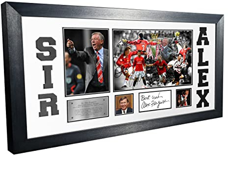 Bilderrahmen mit Autogramm von Sir Alex Ferguson von Manchester United Utd, Ronaldo, Beckham, Cantona, Giggs Rooney Scholes, Fußball-Poster