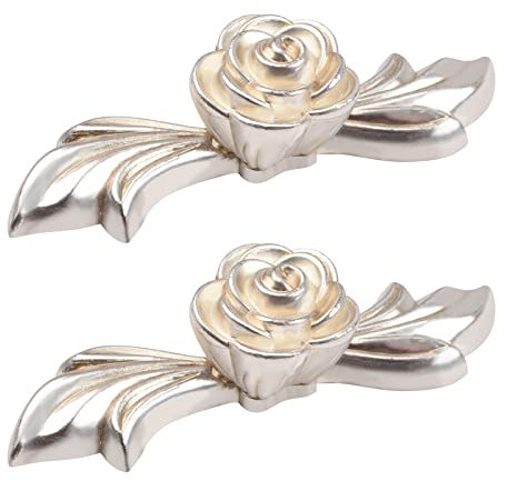 MOROBOR Euro Rose Schrankknöpfe mit Rückplatte, 2 Stück Vintage Doppellöcher Zinklegierung Griffe Retro Stil Antik Silber Ziehen für Kleiderschrank Kommode Schublade mit Schrauben