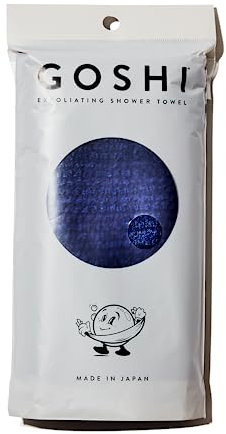 GOSHI Exfoliating Shower Towel - Rip-Resistant Exfoliating Washcloth for All Skin Types - Indigo Blue - Made in Japan
