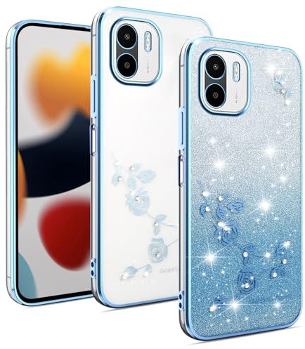 XINYEXIN Funda Glitter para Xiaomi Redmi A2 4G / Redmi A1 4G, Carcasa Teléfono Antigolpes Transparente Bling Sparkle, Ultra Delgado Cute Brillante para Niñas y Mujeres - Azul