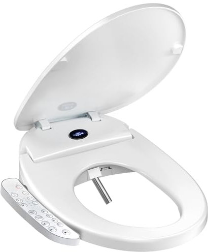 XCQQ Sedile WC allungato con acqua calda, sedile riscaldato, asciugatore, coperchio con chiusura rallentata, luce notturna – bidet intelligente richiede presa