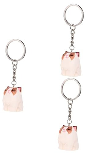 HOMSFOU 3st Katzenschmuck Holztier Katze Kätzchen Schlüsselanhänger Katzenstatue Aus Holz Auto Anhänger Aus Holz Glückskatzenfiguren Holz Geschnitzte Katze Student Miniatur Sammlung