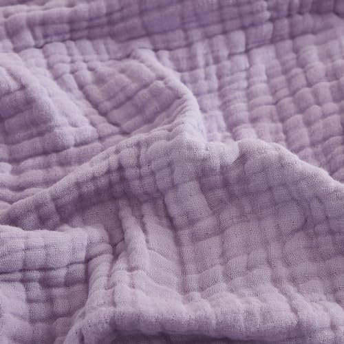 EMME Baumwolldecke 100% Musselin Decke Erwachsene, 152x203 cm, Sofadecken Atmungsaktive Weiche Decke Alle Jahreszeiten Vorgewaschen Couch Decken Baumwolle Tagesdecke, Lila
