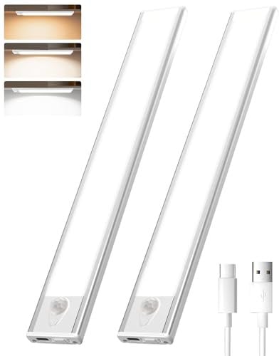 KALAHOL 2024 Unterbauleuchte Küche LED mit Bewegungsmelder, 126 LED, 3 Sensormodi, Stufenloses Dimmbar, USB Wiederaufladbar, Drei Farbtemperaturen, für Kleiderschrank Treppe (2 Stück, 30CM)