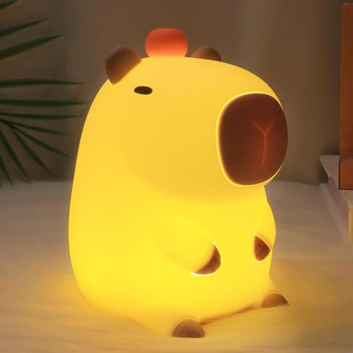 Capybara Nachtlicht für Kinder, Niedliches Tier Lampe aus Silikon für Kinderzimmer mit Dimmbarkeit Timer, tragbare wiederaufladbare USB LED Lampe, Geburtstags Weihnachtsgeschenke für Jungen Mädchen