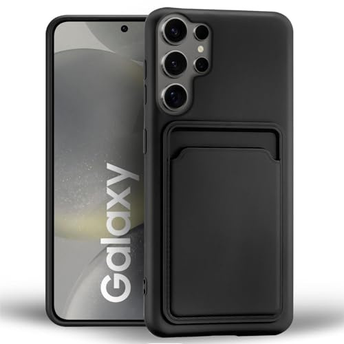 CoolGadget Handyhülle mit Kartenfach für Samsung Galaxy S24 Ultra Schwarz | Silikon Case mit Kartenhalter auf der Rückseite, stoßfest, erhöhter Kameraschutz, dünn