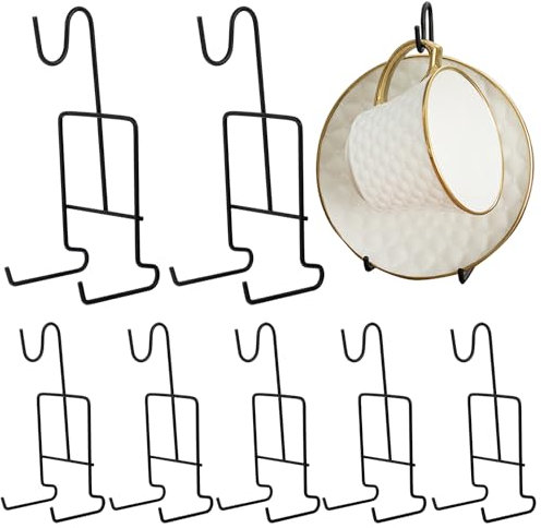 LOSYHU 8 Pack Tea Cup and Saucer Display Stand Holder Metal Stand for Holding Tea Cup and Plate Black Teacup and Saucer Holder Metal Teacup Display Rack for Tea Coffee Cups Plates