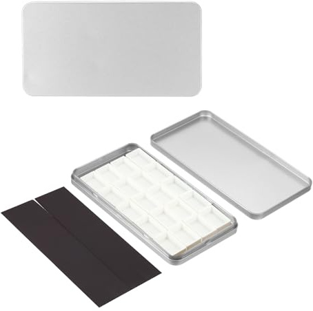 PATIKIL Empty Watercolor Palette, Metal Watercolor Tin with 20pcs Half Pans and Magnetic Sticker Paint Case with Lid Paint Box for Travel Gouache, Silver