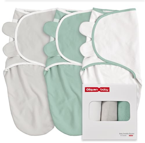 GLLQUEN BABY Swaddles Pucksack Baby 0-3 Monate,100% Bio-Baumwolle Baby Schlafsäcke für Neugeborene,Oeko-tex100 Schlafsack für Kleinkinder,Unisex 3er Pack Wickel(Graugrün)