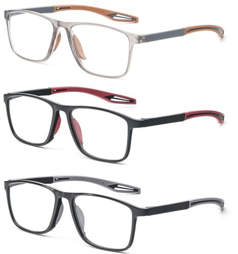 MMOWW 3er-pack Lesebrille Herren Damen Sportliches - Anti-blaue Ultraleicht TR90 Rahmen Computerbrille Arbeits Lesehilfe (Orange+Rot+Grau, +1.25)
