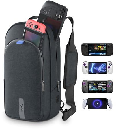Syntech Carrying Case Compatible with Steam Deck OLED/ROG Ally X/Legion Go S, Sling Bag for Nintendo Switch 2/PS Portal, Portable Travel Bag for Consoles & Accessories with Large Storage Space, Black