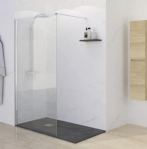 Mampara ducha fija 120x195 FABRICACION ESPAÑOLA Mampara de ducha 6mm Antical Barra de sujeción inoxidable Cristal Transparente Panel Fijo Mampara Cristal Templado PERFIL CROMO 120X195)