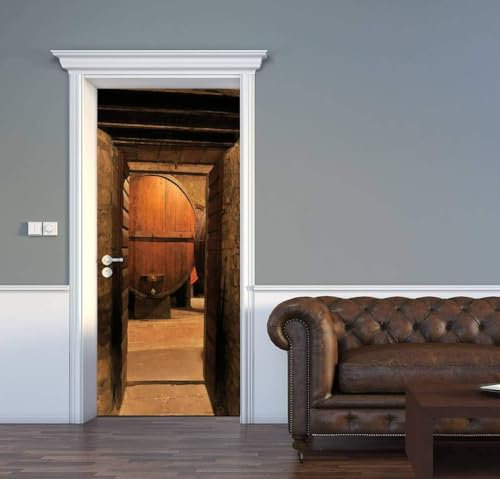 Türtapete Selbstklebend 77x200 Weinkeller Türaufkleber 3D Türposter Retro-Holzfass Fototapete Türfolie Türklebefolie Wasserdichte für Türwand Dekoration Tapete a1646