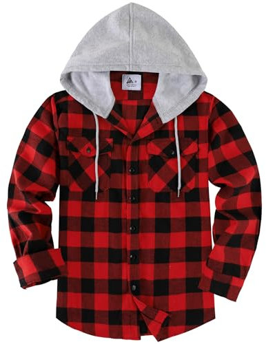 SwissWell Chemise à Carreaux Flanelle Bûcheron Homme Surchemise Manches Longues Capuche Bouton Décontractée Rouge L