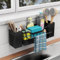 Koolkasa Spülbecken Organizer Schwammhalter Küche - Spüle organizer mit Spültuchhalter und Aufbewahrungsbox, Metall Sink Organizer mit Automatisch Abflusspfanne, Kann hängend(Schwarz)