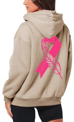 NAFING Gilet Capuche Femme, Octobre Rose Sweat À Capuche Automne Et Hiver Sweat-Shirt Ruban Rose De Sensibilisation Au Cancer du Sein D'octobre Sweat À Capuche avec Capuche Décontracté Sweat