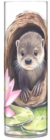 JUMBEAR Vase mit Seerosen und niedlichen Ottern, transparent, rustikale Heimdekoration für modernes Bauernhaus, ideales Regal, Tisch und Eingangsdekoration