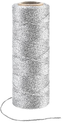 100M Silver Metallic String, 1mm Glitter Yarn DIY Wrapping Twine String Thread for Crafting, Metallic Cord Crafts Gift for Wedding Birthday Party Christmas Halloween Decoration