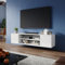 ZANOFIRA Floating TV Unit Stand, High Gloss TV Stand with 2 Side Cabinet, Modern TV Cabinet with Open Shelf Storage for Living Room, 1300x300x300mm, White