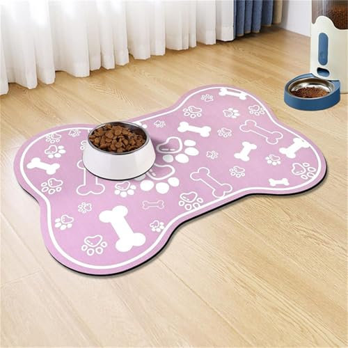 Hearda Tapis sous Les Gamelles de Nourriture pour Chien, Forme Osseuse Tapis de Nourriture Chien Absorbant Tapis Nourriture Animaux Séchage Rapide Antidérapant (30x50cm,Rose)
