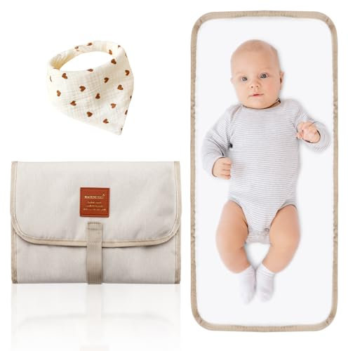 Tapis À Langer pour Bébé Matelas À Langer Matelas A Voyage Pliable Matelas a Langer de Voyage Avec Bavoirs Bébé Bandana 3pcs Bavoirs Bebe Triangle Bavoirs Bebe 100% Coton