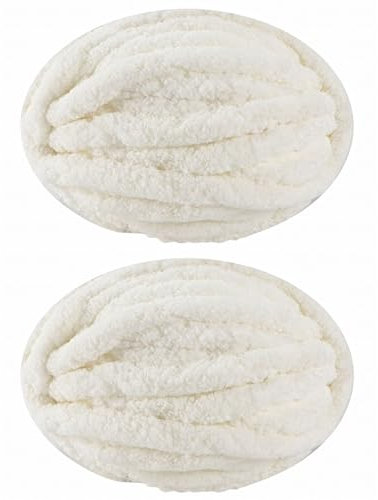 DISDADA Dicke Wolle zum Handstricken 2 StüCk 500g, Chunky Yarn Wolle zum HäKeln, Flauschig Weiche XXL wolle dick für Decke Sockenwolle Schal Mütze (Milchweiß)