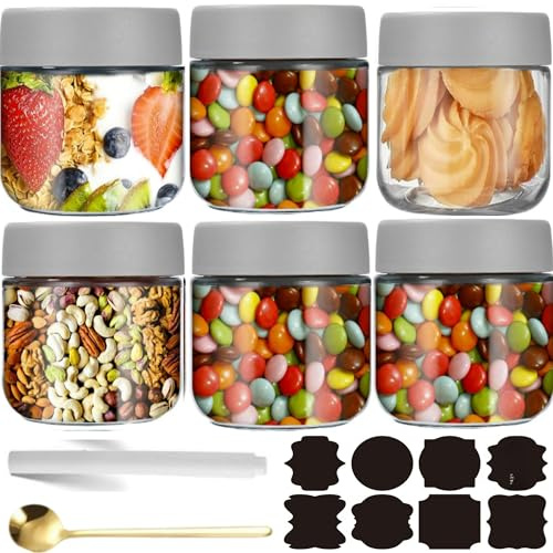 CNKHDZ 6 Pièces Overnight Oats Jar,Blanc 300ml Meal Prep Bocal Avec Couvercle Overnight Oats Bocaux Avec Couvercle,pour confitures maison,aliments pour,mariner,Mason Jar