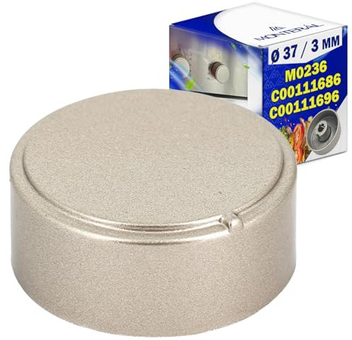 Maniglia Metallizzata Ø 37 mm con Foro Perno Ø 3 mm per Piano Cottura con Codice Originale M0236 C00111686 C00111696 per Ariston per Hotpoint per Indesit - Garanzia di 10 Anni - MONTERAL