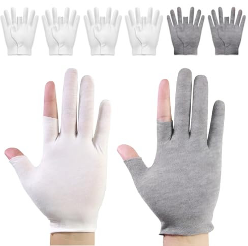 6Pairs Cotton Gloves for Eczema,Cotton Gloves for Dry Hands,Moisturising,for Repair Rough Cracked Dry and Chapped Hand Skin During Nighttime Sleep,Unisex(Gray/White)
