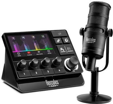 Hercules Stream Essentials Kit - Kit Streaming Essenziale con Controller Stream 200 XLR e scheda audio integrata, Microfono XLR HXD-700 e 3 Mesi di Voicemod Pro inclusi, Compatibile con Windows