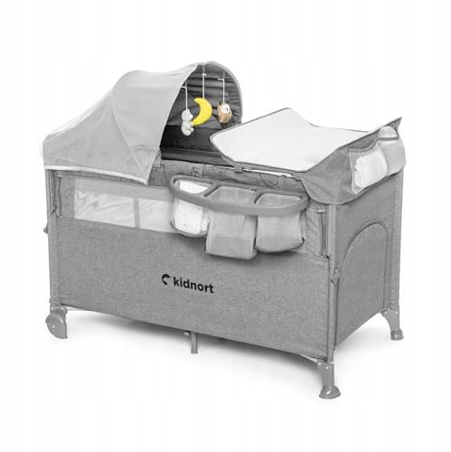 kidnort Stugan Reisebett 4 in 1, Laufstall, Beistellbett, mit Wickelauflage, Moskitonetz, Tragetasche, Rollen, luftige Seitenwände mit Seiteneingang, Matratze, zusammenklappbar, ab Geburt bis 15 kg