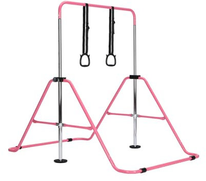 LN COZY CORNER Gymnastics Bar,Adjustable Horizontal Bar Gymnastics Training Kip Bar Gymnastics Equipment for Home Indoor outdoor (With Rings, Pink)