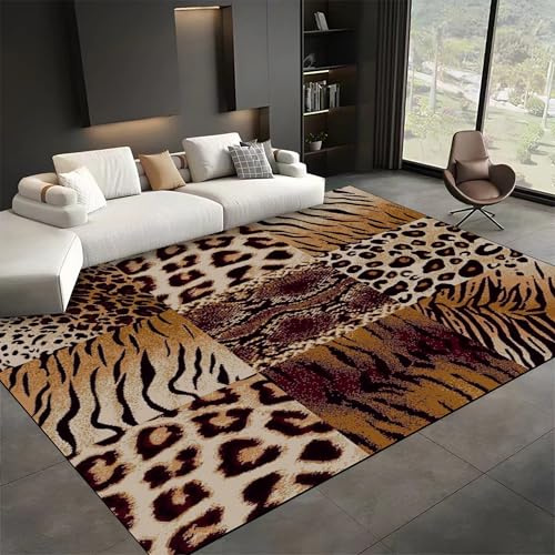 SMXVRC Sexy Leopardenmuster Schlafzimmerteppich, 60x110cm, Gepard Schlangenhaut Zebra Teppich Wohnzimmer, Komfortabel Langlebig Waschbar FußMatte Faltbar rutschfeste Teppiche für Esszimmer
