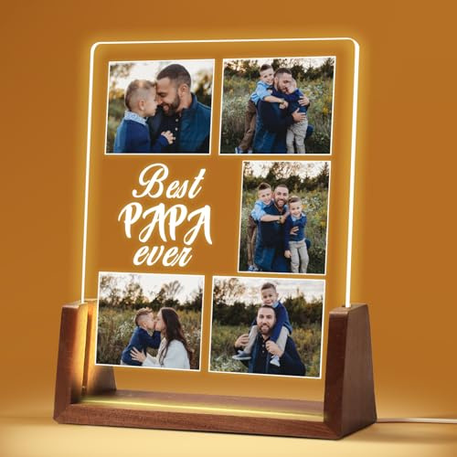 NIBESSER Vatertagsgeschenke für Papa- Personalisiertes Papa Foto-Geschenk von Tochter & Sohn, Acryl Glasbild mit Foto Geburtstag- Led Bilderrahmen die Besten Geschenke für Vater