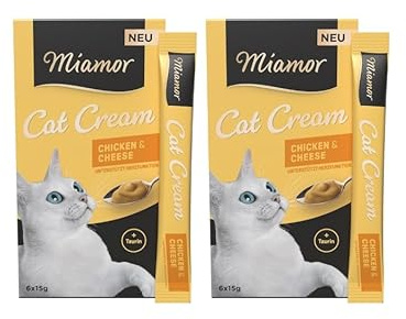 Miamor Cat Cream Chicken & Cheese | leckerer Snack für Katzen mit Huhn & Käse | mit Taurin | Doppelpack (2 Tafeln zu je 6x15g)