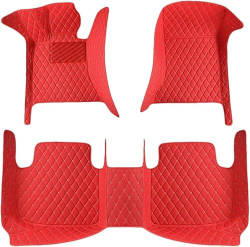 ZCHQF Auto Fußmatten für Jeep Wrangler JK 4door/2011 2012 2013 2014 2015 2016 2017 (LHD), Bodenmatte Leder Anti-Rutsch Wasserdicht Allwetter Automatten Protect Zubehör,C-Red