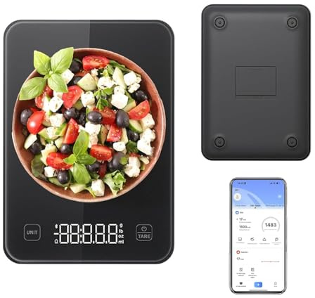 Smart Küchenwaage mit App & Kalorienzähler – Digitale Lebensmittelwaage für Diät, Portionenkontrolle & Ernährungstracking (Schwarz)