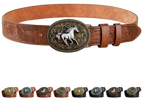 AUNGKWANG Western Leder Schnalle Gürtel für Männer Frauen, Westerngürtel Leder Cowboy Gürtel, Mittelalter Kostümzubehör, Halloween Dekoration, Geburtstagsgeschenk, Weihnachten Geschenke