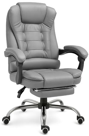 RMF Fauteuil de Bureau Ergonomique Professionnel Inclinable, Chaise de Bureau Confortable et Relaxante avec Repose-Pieds - Fauteuil Détente avec roulettes Pivotantes et Hauteur Réglable Gris