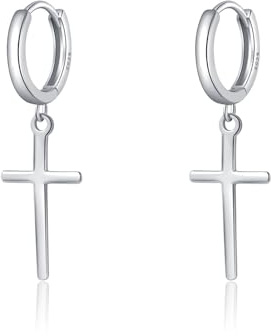SLUYNZ 925 Sterling Silber Kreuz Creolen Ohrringe für Damen Mädchen Kreuz Huggie Ohrringe Hängend