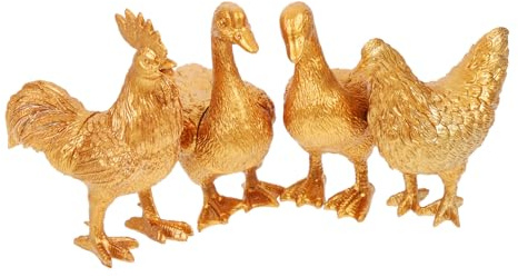 Tierfiguren Kleiner Hühner, Enten und Gänse aus Kunststoff in Gold | Tiermodelle für Kleine Tiere, 4 Stück, Dekorativ für Blumentöpfe und Wohnräume