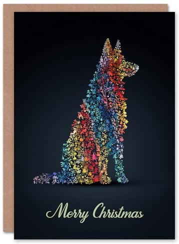 Artery8 Personalised Christmas Card Dog Lover Rainbow Colour Trees Pet Silhouette